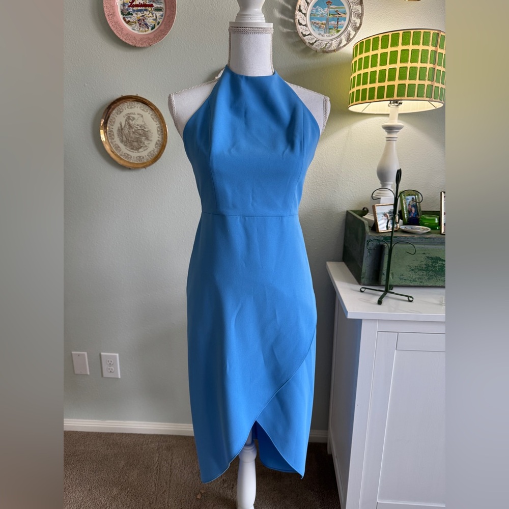 NWT Alice + Olivia Vibrant Blue Backless Halter Dress